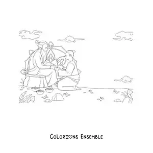 Image à colorier d’un moine et de son gourou