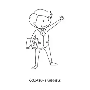 Image à colorier d'un avocat animé tenant le code de lois