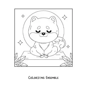 Image à colorier d’un chien animé en train de méditer