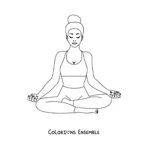 Image à colorier d’une femme méditant dans une posture de yoga