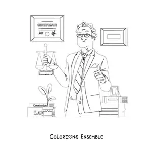 Image à colorier d'un avocat tenant une balance