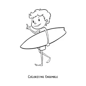 Image à colorier d’un garçon surfeur animé