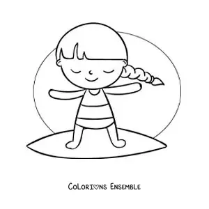 Image à colorier d’une fille animée en train de surfer