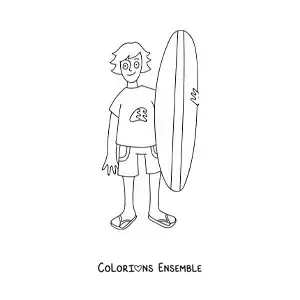 Image à colorier d’un dessin d’un garçon surfeur