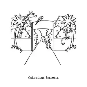 Image à colorier de l’entrée d’un parc zoologique