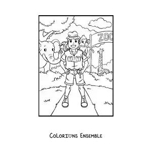 Image à colorier d’un gardien de zoo