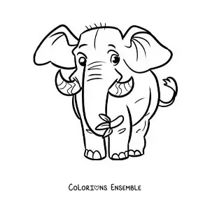 Image à colorier d’un éléphant de zoo rigolo mangeant une banane