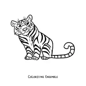 Image à colorier d’un tigre de zoo rigolo assis
