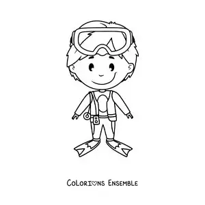 Image à colorier d’un garçon avec un équipement de plongée