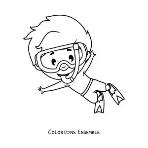 Coloriage d'un petit garçon qui nage avec un tuba