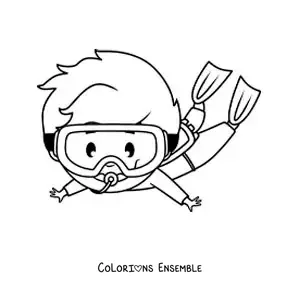 Coloriage d'un petit garçon qui plonge avec un tuba