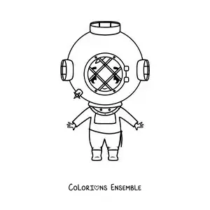 Image à colorier d’un plongeur avec un casque