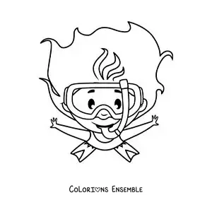 Coloriage d'une petite fille qui plonge avec un tuba