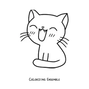 Image à colorier d’un chat kawaii assis qui sourit