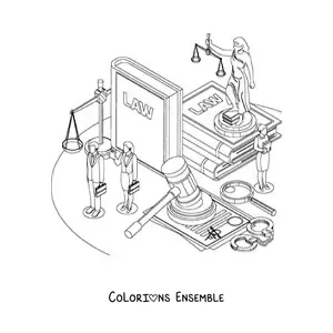 Image à colorier de plusieurs symboles de la justice
