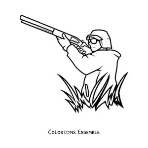 Image à colorier d’un chasseur visant avec son arme