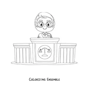 Image à colorier d'un juge kawaii animé à la barre