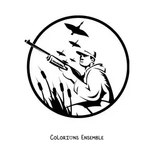 Image à colorier d’une silhouette d’un homme chassant des canards