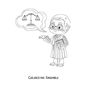 Image à colorier d'un juge kawaii en toge