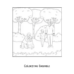 Coloriage d'un papa et de son fils en promenade dans le parc