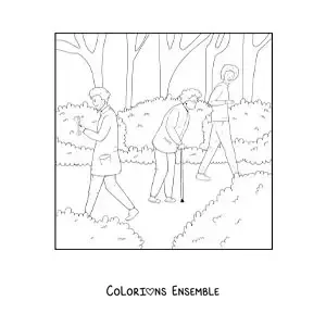 Coloriage de personnes qui se promènent dans le parc