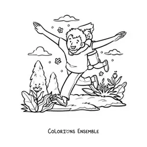 Coloriage d'un papa qui joue avec son fils dans le parc
