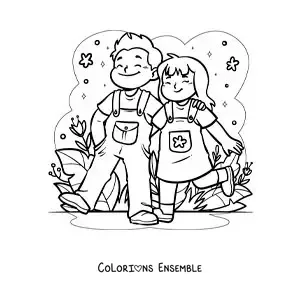 Coloriage d'un couple qui se promène dans le parc