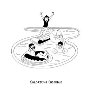 Coloriage d'enfants qui jouent dans une piscine