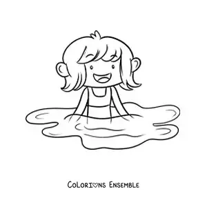 Coloriage d'une petite fille dans une piscine