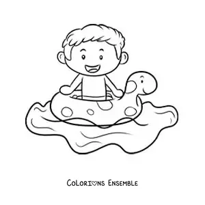 Coloriage d'un garçon avec une bouée dans une piscine