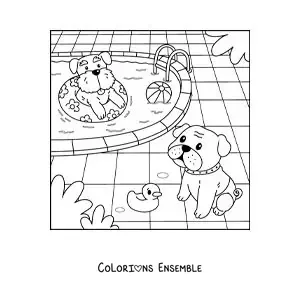 Coloriage de chiens rigolos dans une piscine