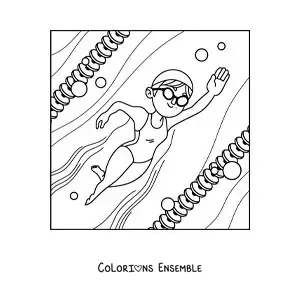 Coloriage d'une fille qui s'entraîne à la natation dans une piscine