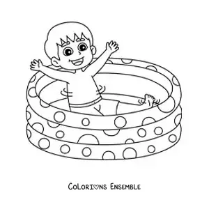 Coloriage d'un garçon dans une piscine gonflable