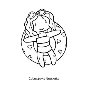 Coloriage d'une fille qui flotte dans une piscine