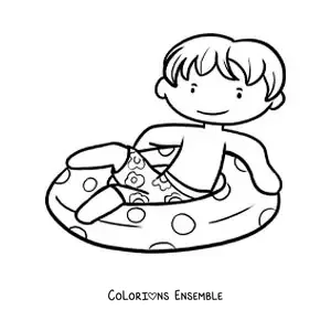 Coloriage d'un garçon qui flotte dans une piscine