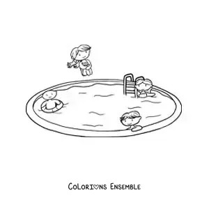 Coloriage d'enfants à une fête au bord de la piscine