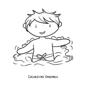 Coloriage d'un garçon dans une piscine