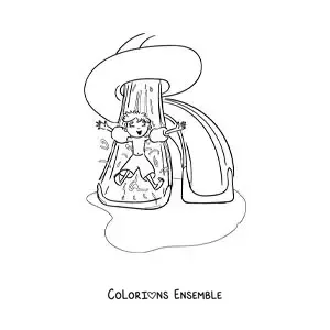 Coloriage d'un garçon avec des brassards sur un toboggan de piscine