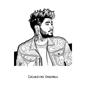 Coloriage d'un portrait de Zayn Malik dans un style réaliste