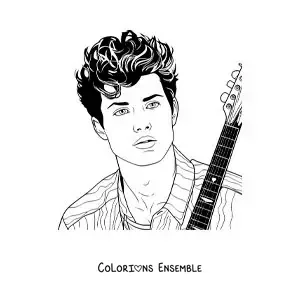Coloriage d'un portrait de Shawn Mendes dans un style réaliste
