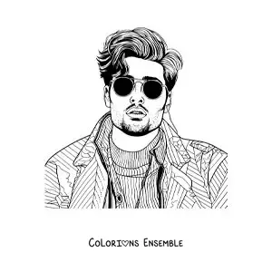 Coloriage de Sebastián Yatra avec des lunettes de soleil
