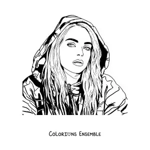 Coloriage d'un portrait de Billie Eilish dans un style réaliste