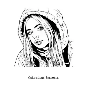 Coloriage de la chanteuse Billie Eilish dans un style réaliste