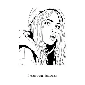 Coloriage d'un portrait de Billie Eilish en version animée