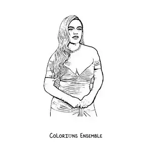 Coloriage d'un portrait au crayon de Karol G en robe