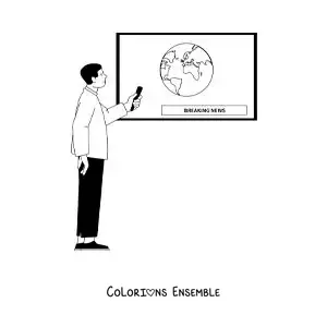 Coloriage d'un homme qui regarde un reportage d'actualité à la télévision