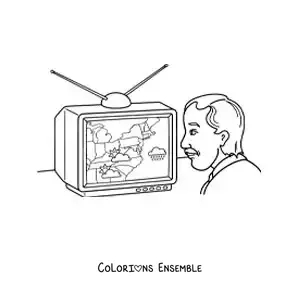 Coloriage d'un homme qui regarde la météo à la télévision