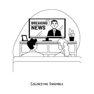 Coloriage d'une fille et d'un garçon qui regardent les informations à la télévision