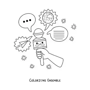 Coloriage d'un microphone animé qui annonce au monde les nouvelles du jour