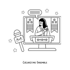 Coloriage d'un reportage d'actualité à la télévision, avec un microphone animé